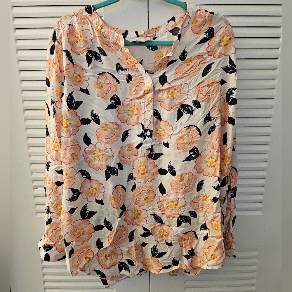 LOFT Floral Blouse in Cream, Yellow, & Orange - XL